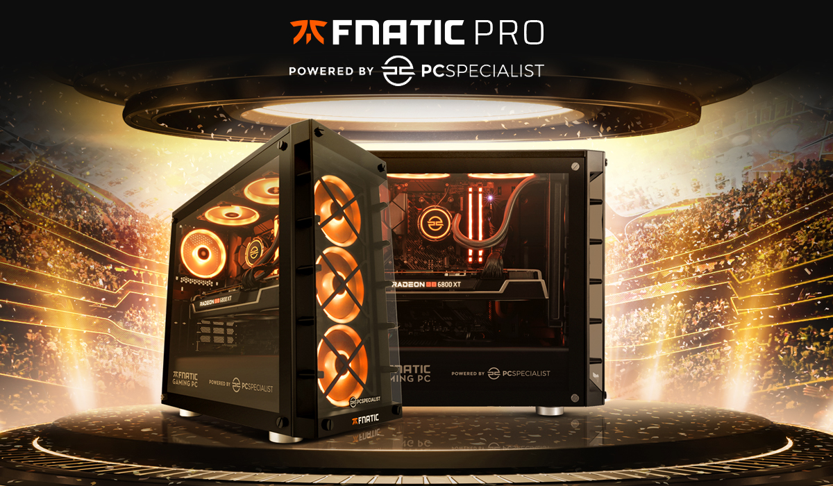 Fnatic PRO Gaming-PC fra PCSpecialist PCSpecialist PC med tekst over