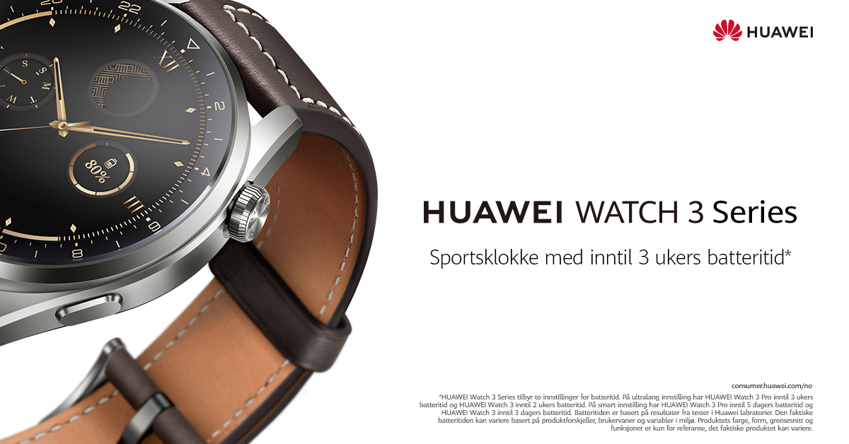 Huawei Watch 3 Huawei Watch 3 på et banner med lanseringstilbud