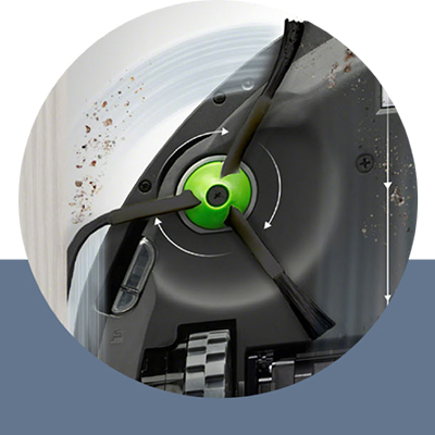 Roomba® j7/Roomba® j7+ -robotstøvsuger En svart robotstøvsuger sett fra siden