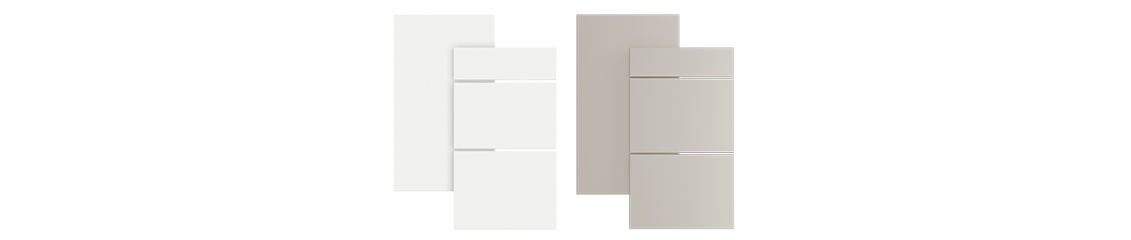Kjøkkenfronter fra Epoq av typen Core Classic White og Grey Mist