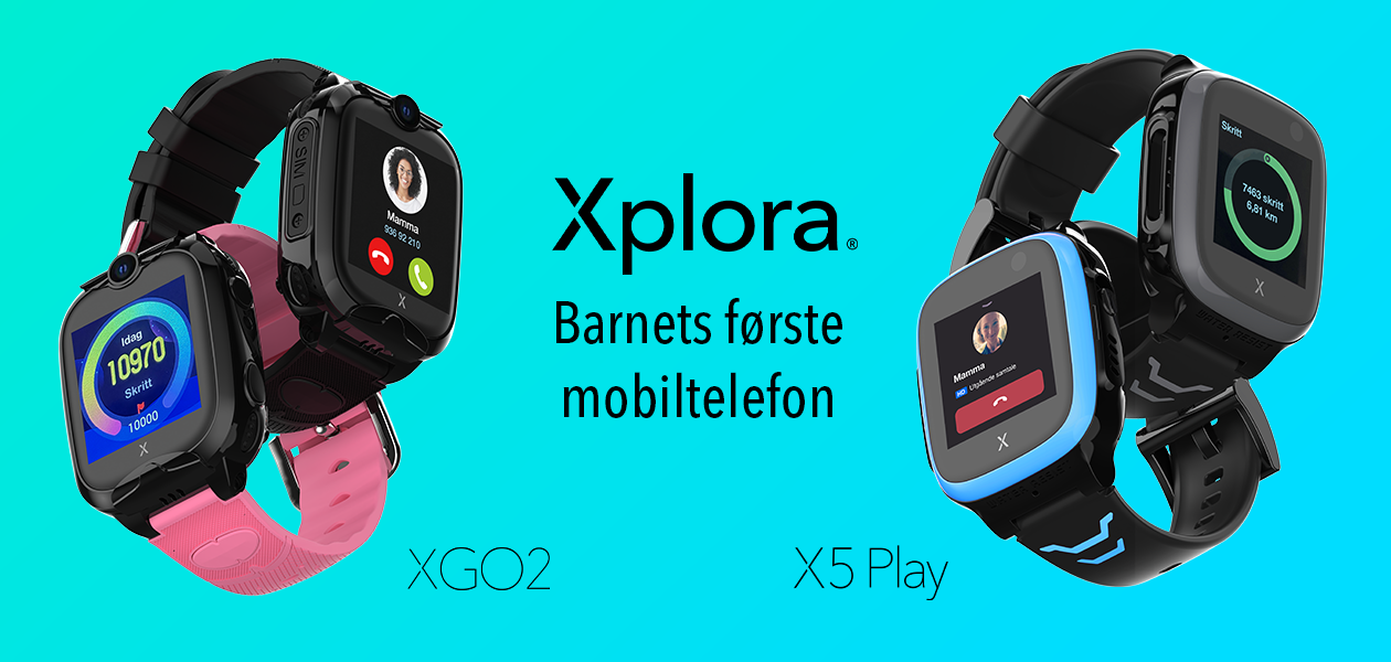 Nye X5 Play gir deg alle fordelene du kjenner fra før, og enda litt mer! Xplora X5 PLAY på et banner