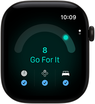 Apple Watch Series 12 med urkasse av aluminium i svart viser en kapasitetsvurdering på 8. På høyre side av urkassen vises Digital Crown.