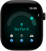Apple Watch Series 12 med urkasse av aluminium i svart viser en kapasitetsvurdering på 8. På høyre side av urkassen vises Digital Crown.