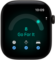 Apple Watch Series 12 med urkasse av aluminium i svart viser en kapasitetsvurdering på 8. På høyre side av urkassen vises Digital Crown.