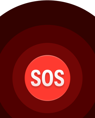 Symbolet for Nødanrop (SOS) vises som røde sirkler med et hvitt SOS-symbol i midten.