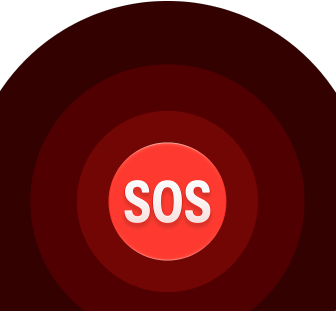 Symbolet for Nødanrop (SOS) vises som røde sirkler med et hvitt SOS-symbol i midten.