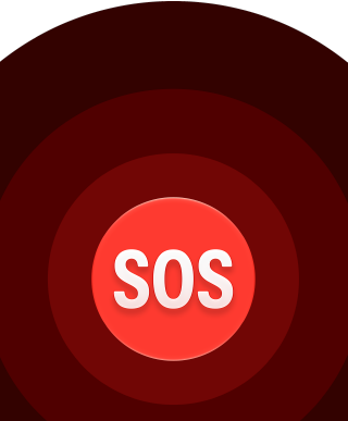 Symbolet for Nødanrop (SOS) vises som røde sirkler med et hvitt SOS-symbol i midten.