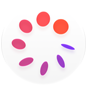 Symbolet for Syklus-appen vises som en hvit sirkel med en ring av åtte lilla og oransje skiver inni.