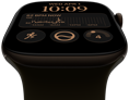 Apple Watch Series 12 med urkasse av aluminium i mørk bronse og Sport Band i oliven. På urskiven vises komplikasjonene dag og dato, treningsøkter, aktivitetsringer og Musikk. På høyre side av urkassen vises Digital Crown.