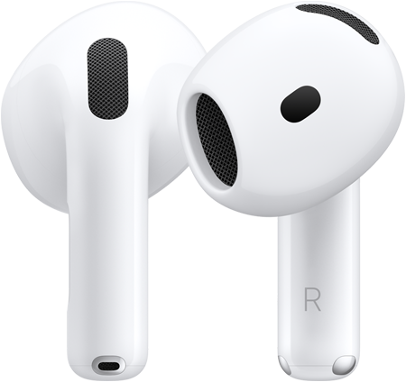AirPods 5-maskinvare, viser forsiden og baksiden med designet i fokus