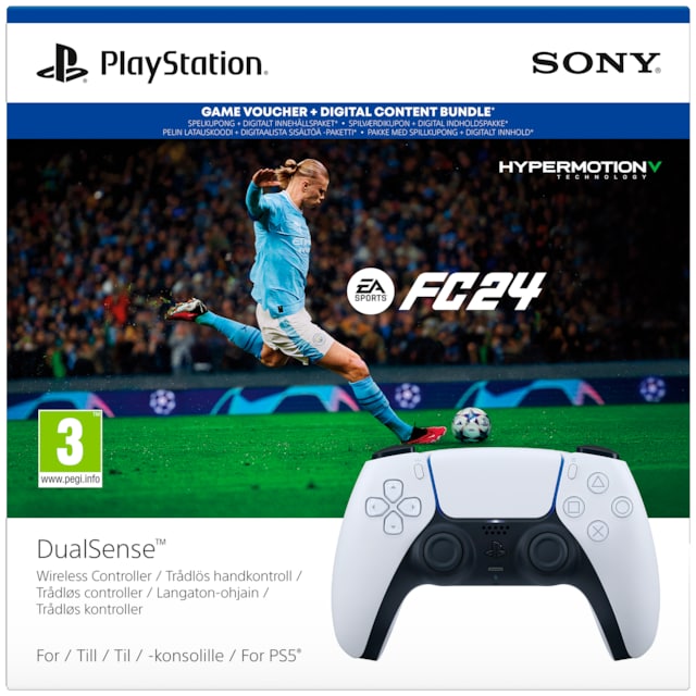 PS5 DualSense trådløs kontroller (hvit) + EA SPORTS FC 24 samlepakke