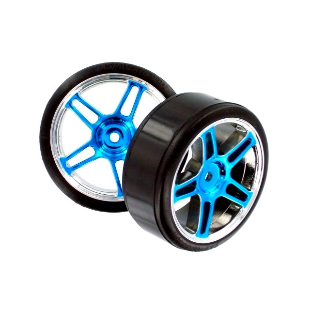 HSP Drift Tyres w. Chrome Wheels - Blue 2pcs