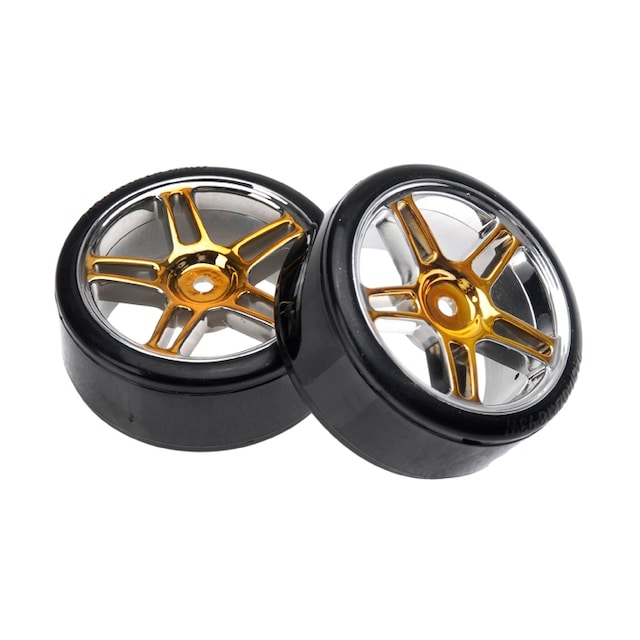 HSP Drift Tyres w. Chrome Wheels - Gold 2pcs