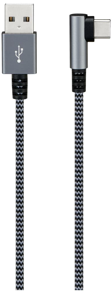 Sandstrøm flettet USB A til USB-C kabel (grå/sort)