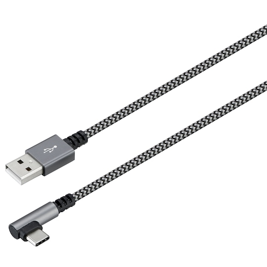 Sandstrøm flettet USB A til USB-C kabel (grå/sort)