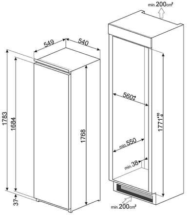 Smeg innebygd kjøleskap S7323LFEP1