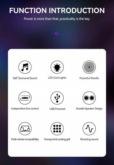 Soundbar med doble høyttalere og LED RGB Black