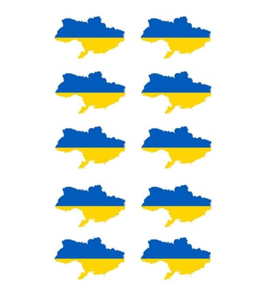 Ukraina kart klistremerker 10-pakning Blå / Gul