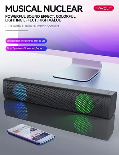 Soundbar med doble høyttalere og LED RGB Black