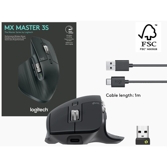 Logitech MX Master 3S trådløs mus (grafitt)