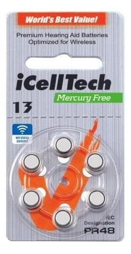 iCellTech 13 PR48  Zinc-Air, Mercury free, 1.1V, 6-pack