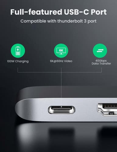 Ugreen 5Ports USB-C Docking Station HDMI 4K 30Hz USB C Gen 2 10Gbps PD 87W 3XUSB3.1 Port 5Gbps for MacBook M1, MacBook Pro og MacBook Air