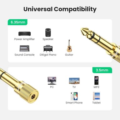 NÖRDIC 3.5mm til 6.3mm Audio Stereo Adapter Headphone Adapter Headphone Adapter