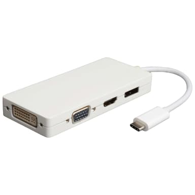 NÖRDIC 1 til 4 dokkingstasjon med HDMI og DisplayPort 4K i 60Hz ,, DVI og VGA 1080p i 60Hz, støtte for DP ALT-modus
