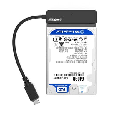 Maiwo K104G2 10Gbps USB3.1 Gen2 til 2,5 HDD SSD SATA III adapter med 10cm USB C kabel og gjennomsiktig skap