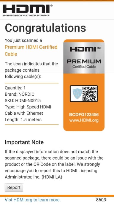 NÖRDIC CERTIFIED CABLE Premium High Speed HDMI med Ethernet 1.5m 18Gbps 4K 60Hz UHD HDCP 2.2 HDR Dolby® Vision Arc HDMI2.0