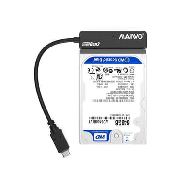 Maiwo K104AG2 10Gbps USB3.1 Gen2 til 2,5 "HDD / SSD 2TB Opptil 12.5mm SATA III Adapter med 10cm USB C-kabel