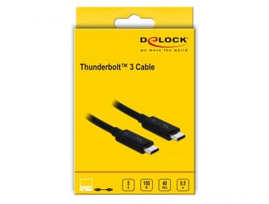 DeLock 84844 Thunderbolt 3-kabel 0,5 m 40 Gbps 100 W Strømforsyning USB C til USB C 4K UHD video svart