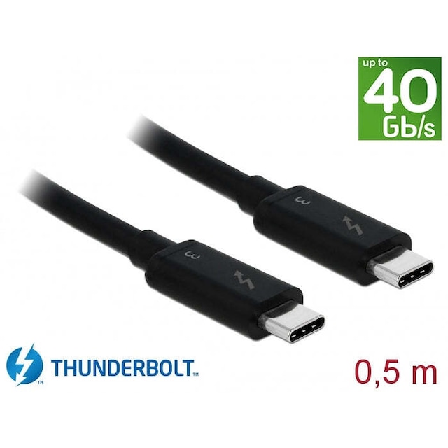 DeLock 84844 Thunderbolt 3-kabel 0,5 m 40 Gbps 100 W Strømforsyning USB C til USB C 4K UHD video svart