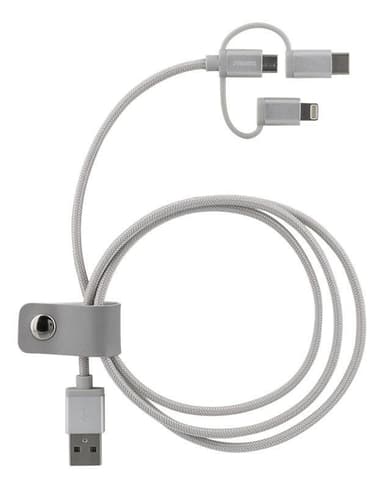 DELTACO 3in1 USB Sync/Charging,universal,USB-2.0,2.4A/12W,MFi,1m,silve