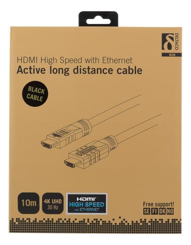 deltaco Active HDMI cable, HDMI High Speed with Ethernet, 10m, black