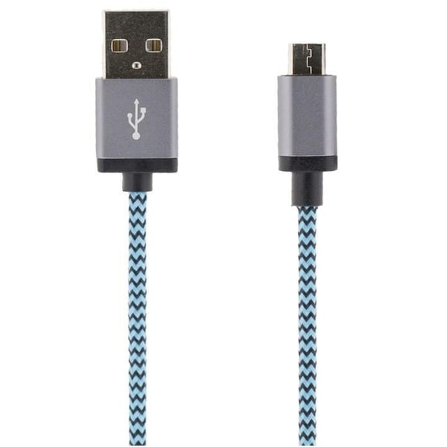 STREETZ USB-kabel, Tygklädd, Typ A ha - Typ Micro B, 1m, blå