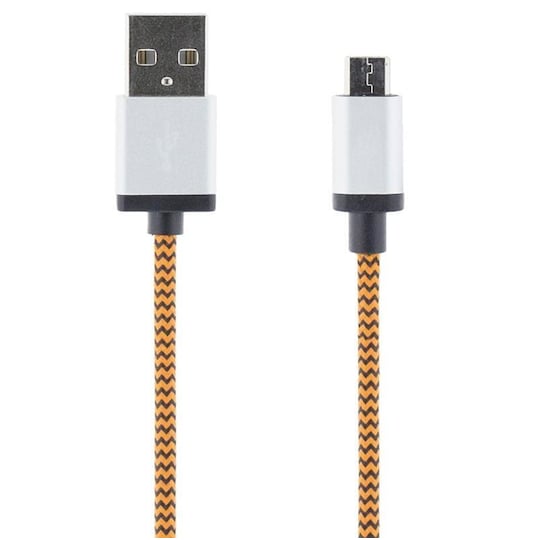 STREETZ USB-kabel, Tygklädd, Typ A ha - Typ Micro B, 1m, orange