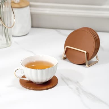 Runde glassunderlag 6 stk med holder Brun