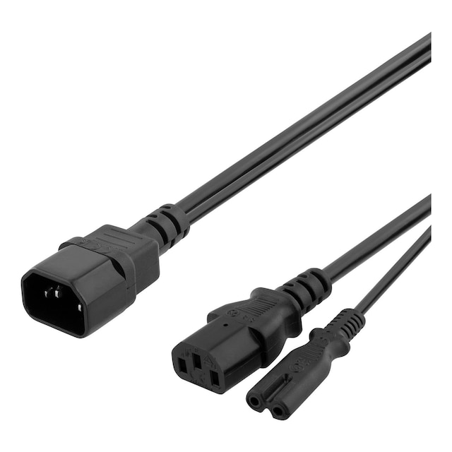 DELTACO Y-Splitter power cord C14 to C13+C7, 0,5m, black