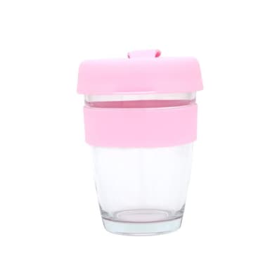 Kaffekrus med lokk glass / silikon Rosa
