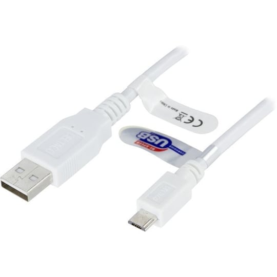 DELTACO USB 2.0 typ A til Micro-B USB, 5-pin, 3m, hvit