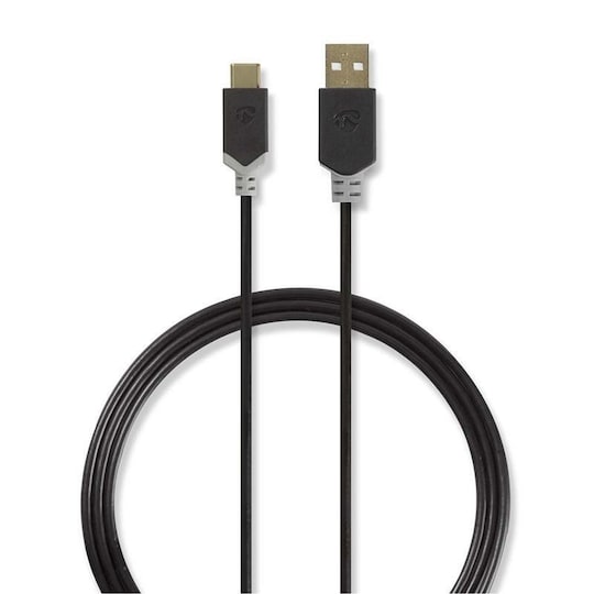 USB 2.0-Kabel | Type-C, hann - A, hann | 1,0 m | Antrasitt