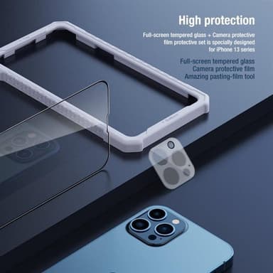 Skärmskydd med härdat glas och linsskydd för iPhone 13 Pro Max