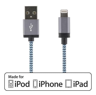 STREETZ USB - Lightning-kabel, MFi, Tygklädd, 1m, blå