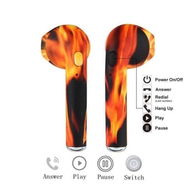i7s Pods trådløse øretelefoner med ladeetui, Eldsflammor