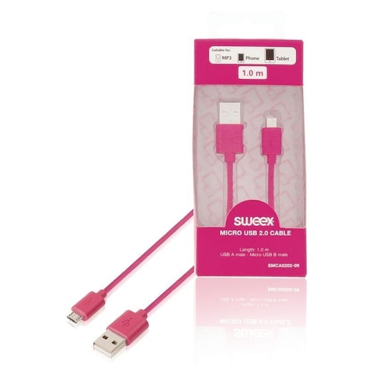 USB 2.0-Kabel USB A Han - Mikro B-Han Rund 1.00 m Rosa