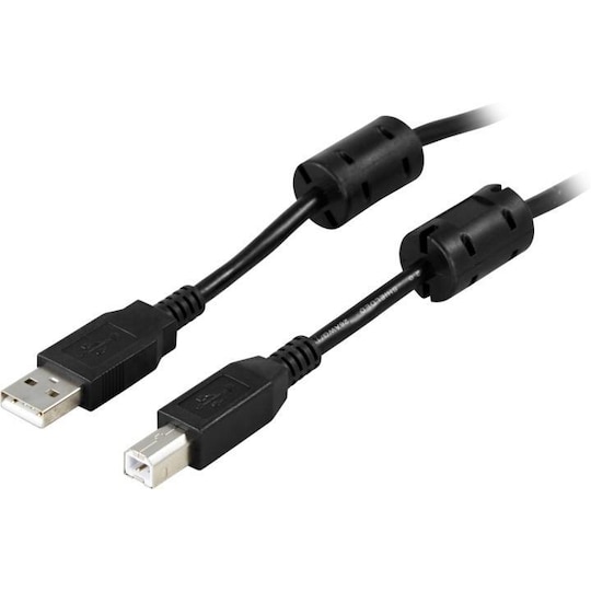 DELTACO USB 2.0 kabel Type A -Type B output,ferritkjerner, 5m,svart