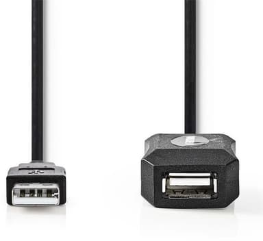Aktiv USB 2.0-Forlengelseskabel | A, hann - A, hunn | 5,0 m | Sort