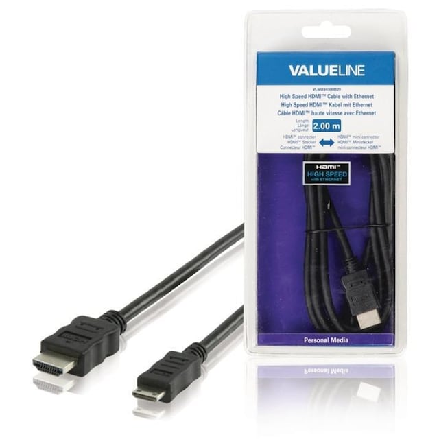 High Speed HDMI-Kabel med Ethernet HDMI Kontakt - HDMI Mini Han 2.00 m Sort