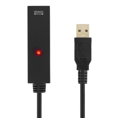 DELTACO PRIME, USB förlängningskabel, aktiv, USB 2.0, 15m, svart